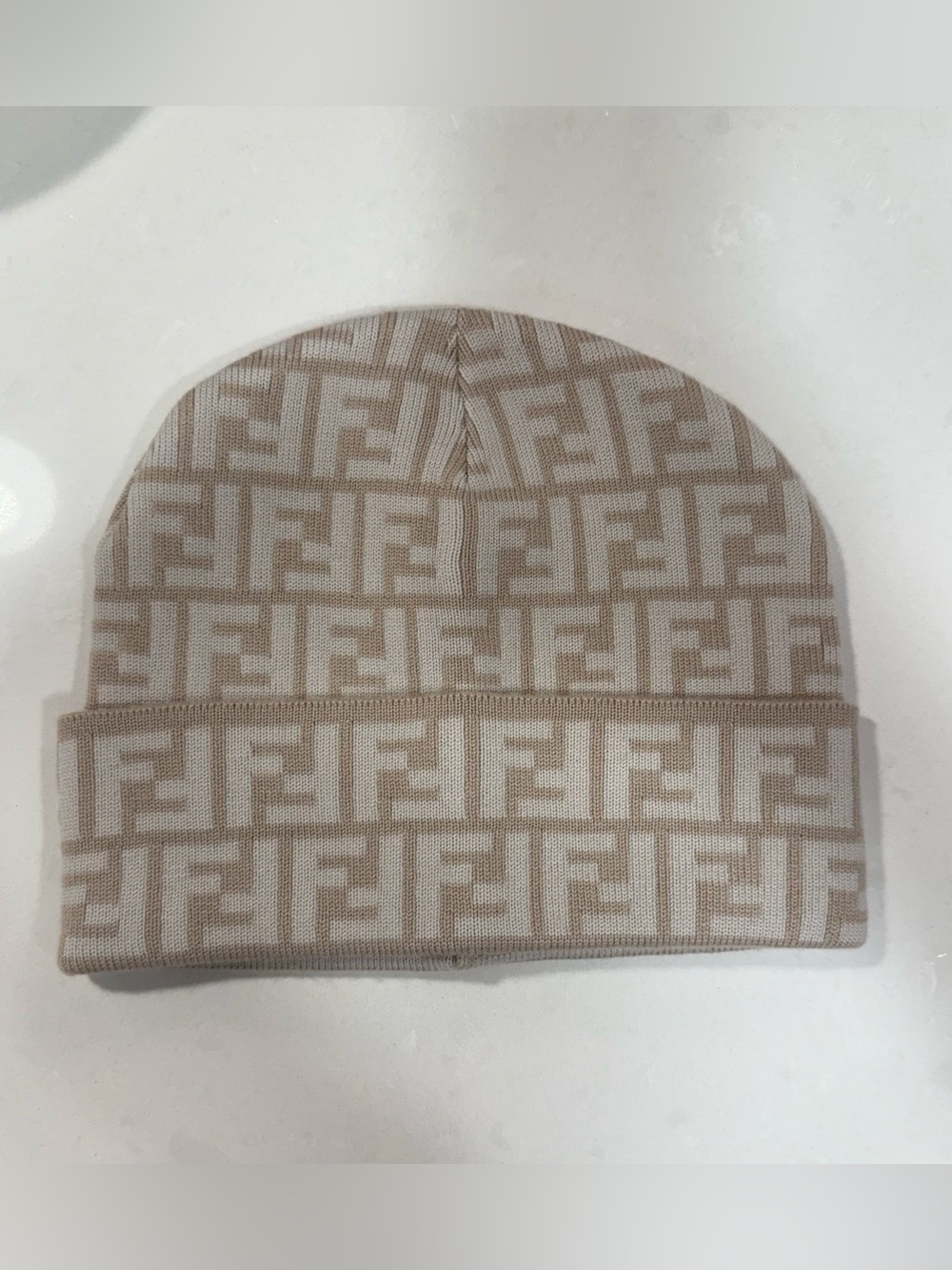 Fendi beige logo beanie